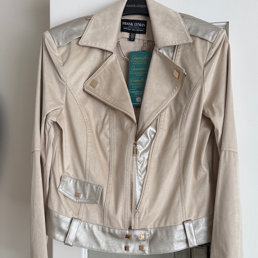 Frank Lyman Design Women's Leather Jacket in Beige and Silver